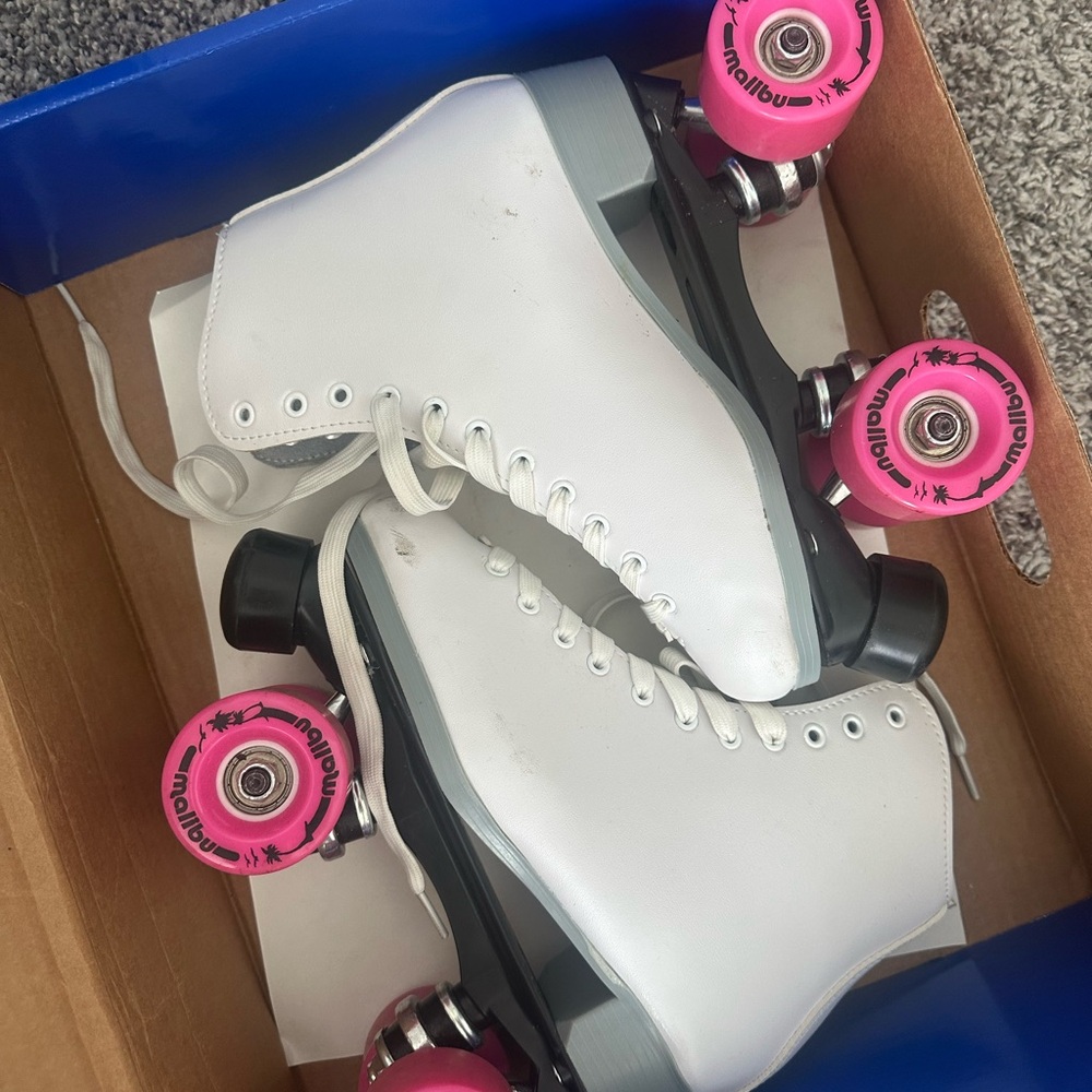 White Kids Roller Skates with Pink Wheels